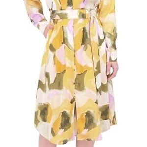 French Connection Yellow, Pink & Olive Abstract Midi Shirt Dress
